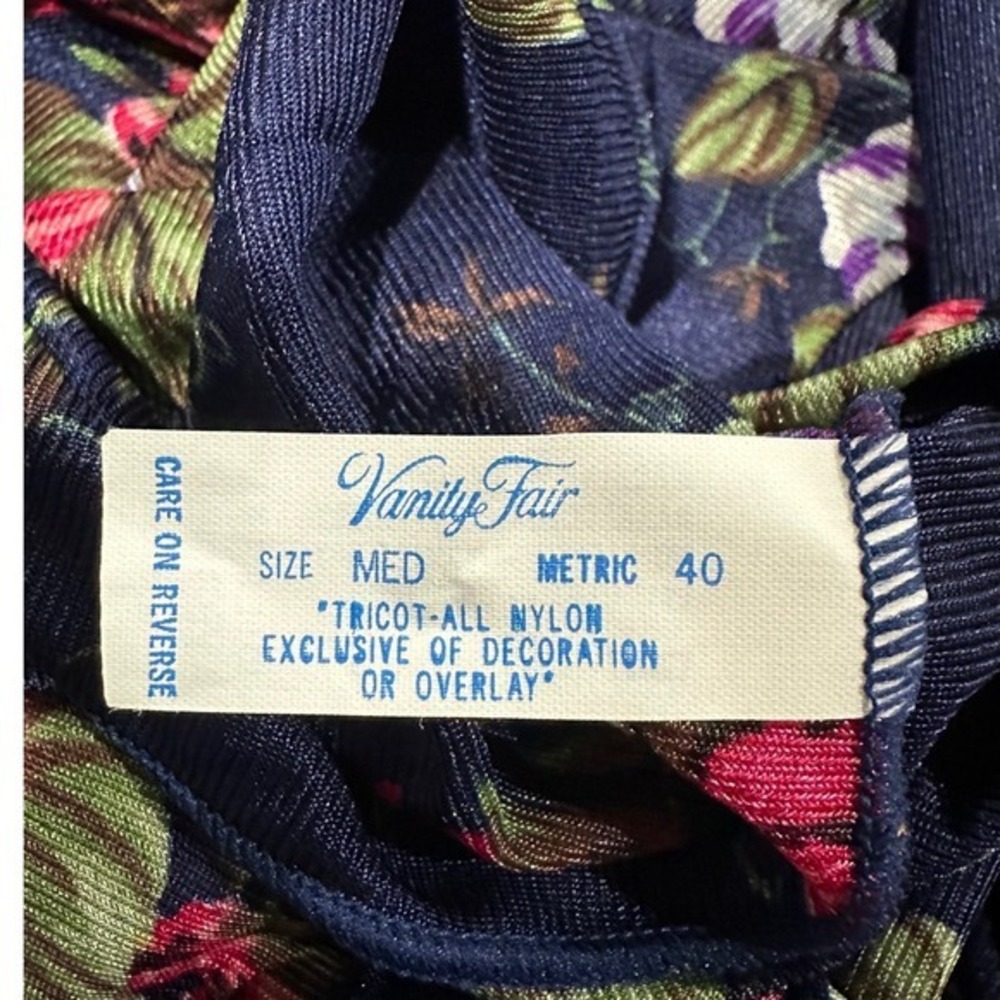 Vanity Fair Vintage Floral Button Front Robe Navy Nylon Tricot M - Picture 6 of 6